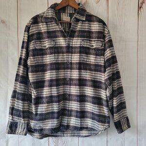 JACHS Long Sleeve Flannel Men XL Button Up Shirt. Black/White 100% Cotton Plaid